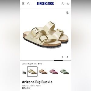 Birkenstock Arizona Big Buckle Sandals in High Shine Ecru, Size 38